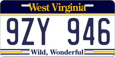 WV license plate 9ZY946