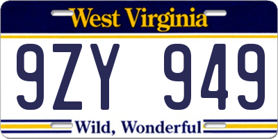 WV license plate 9ZY949