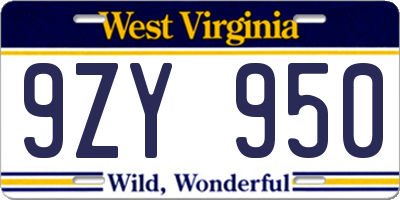 WV license plate 9ZY950