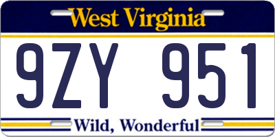 WV license plate 9ZY951