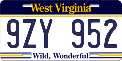WV license plate 9ZY952