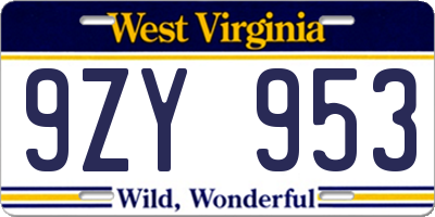 WV license plate 9ZY953