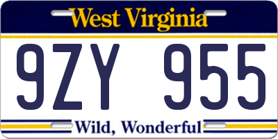 WV license plate 9ZY955