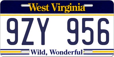 WV license plate 9ZY956