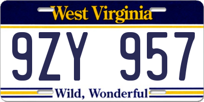 WV license plate 9ZY957
