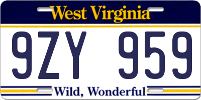 WV license plate 9ZY959