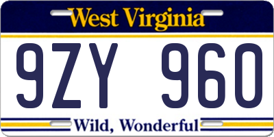 WV license plate 9ZY960