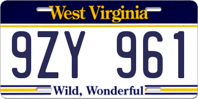 WV license plate 9ZY961