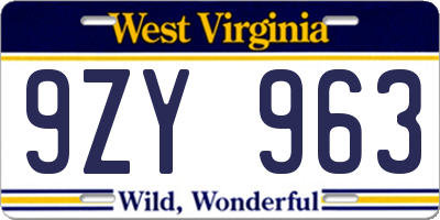 WV license plate 9ZY963