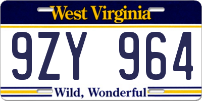 WV license plate 9ZY964