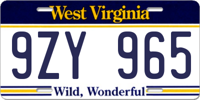 WV license plate 9ZY965
