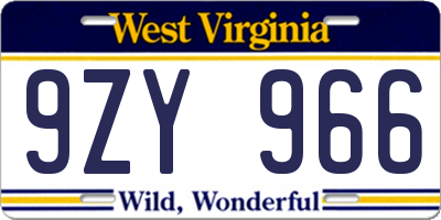 WV license plate 9ZY966