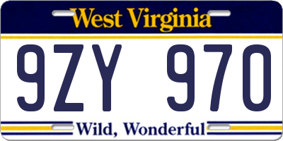 WV license plate 9ZY970
