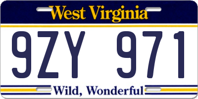 WV license plate 9ZY971