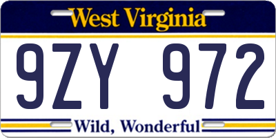WV license plate 9ZY972