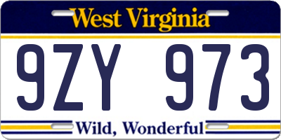 WV license plate 9ZY973