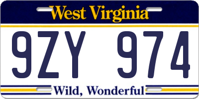 WV license plate 9ZY974