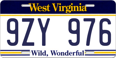 WV license plate 9ZY976