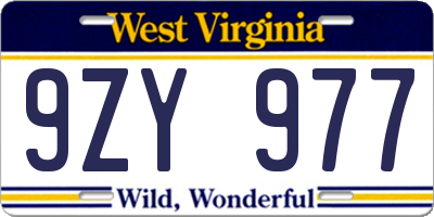 WV license plate 9ZY977