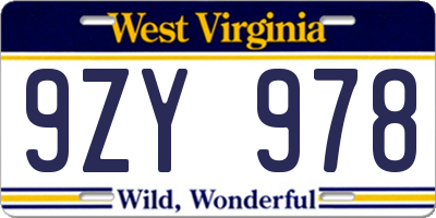WV license plate 9ZY978