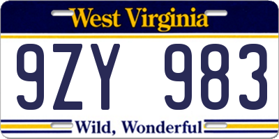 WV license plate 9ZY983