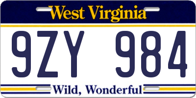 WV license plate 9ZY984