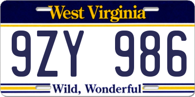 WV license plate 9ZY986
