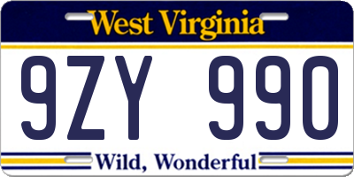 WV license plate 9ZY990