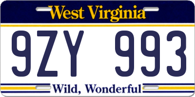 WV license plate 9ZY993