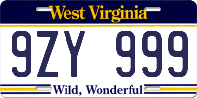 WV license plate 9ZY999