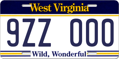 WV license plate 9ZZ000