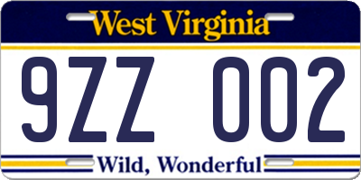 WV license plate 9ZZ002