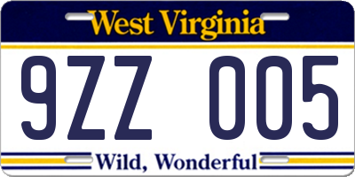 WV license plate 9ZZ005
