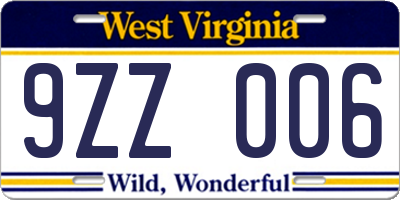 WV license plate 9ZZ006