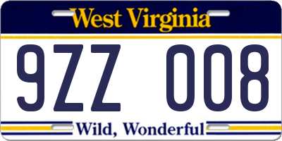 WV license plate 9ZZ008