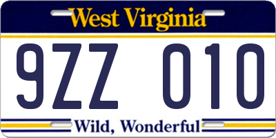 WV license plate 9ZZ010