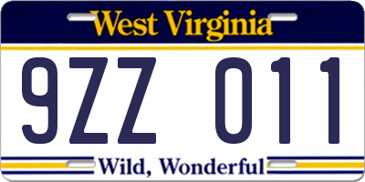 WV license plate 9ZZ011