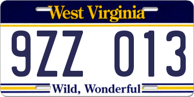 WV license plate 9ZZ013