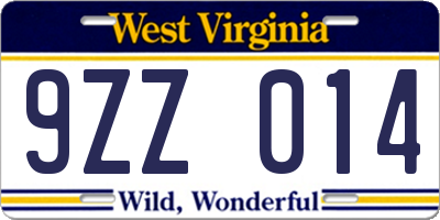 WV license plate 9ZZ014
