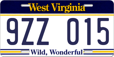 WV license plate 9ZZ015