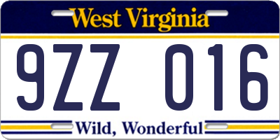 WV license plate 9ZZ016