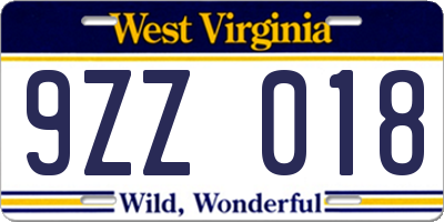 WV license plate 9ZZ018