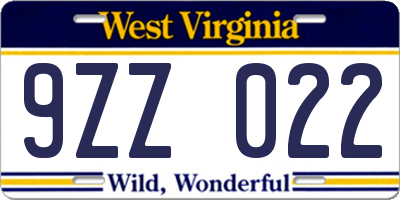 WV license plate 9ZZ022