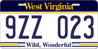 WV license plate 9ZZ023