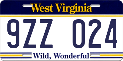 WV license plate 9ZZ024