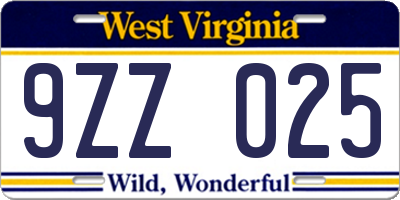 WV license plate 9ZZ025