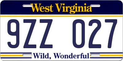 WV license plate 9ZZ027