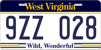 WV license plate 9ZZ028