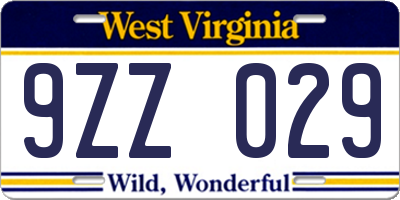 WV license plate 9ZZ029