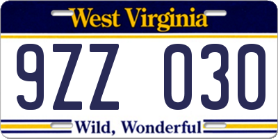 WV license plate 9ZZ030